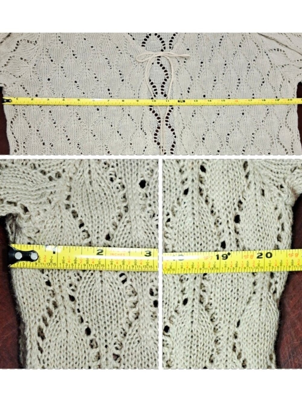Beige Boho Crochet Bell Sleeve Long Cardigan - Picture 9 of 9